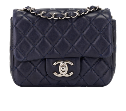 Mini Square Classic Flap, &pound;3,100, Handbags, Navy, Lambskin Leather, Front view